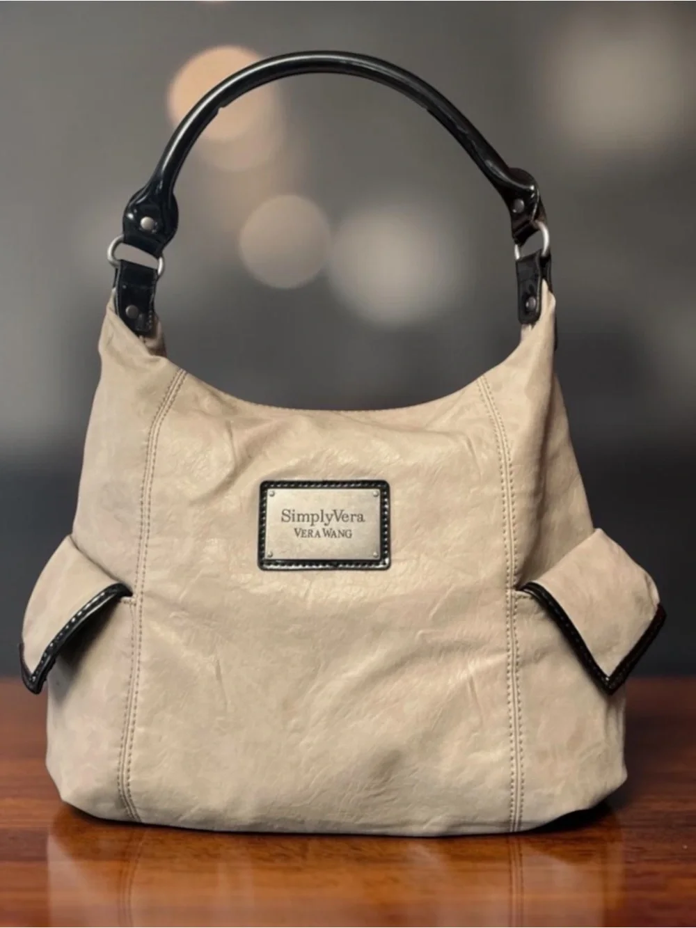 Simply Vera Vera Wang Beige Hobo with Dark Trim and Handle